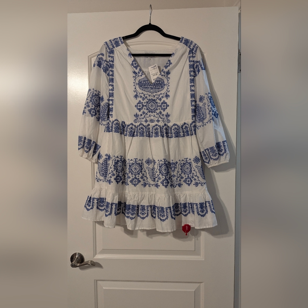 Milly Blue and White Patterned Dress